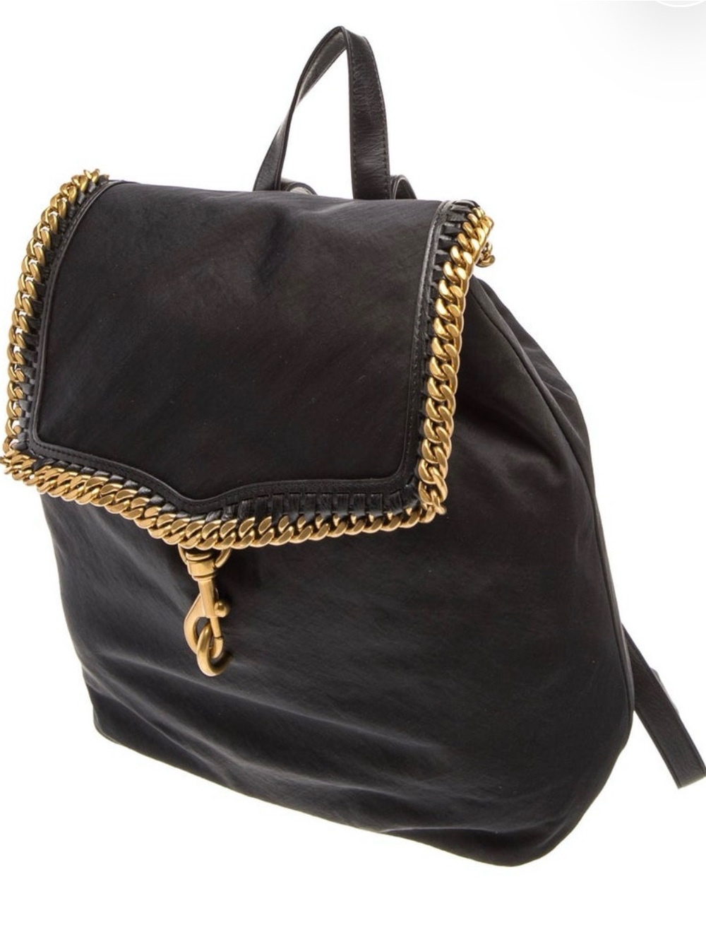 Rebecca Minkoff Black Nylon Backpack with Gold Chain Trim